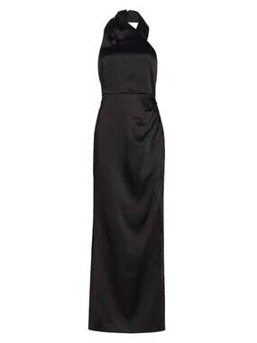 As It May Kimora Black Satin Halter Gown XS